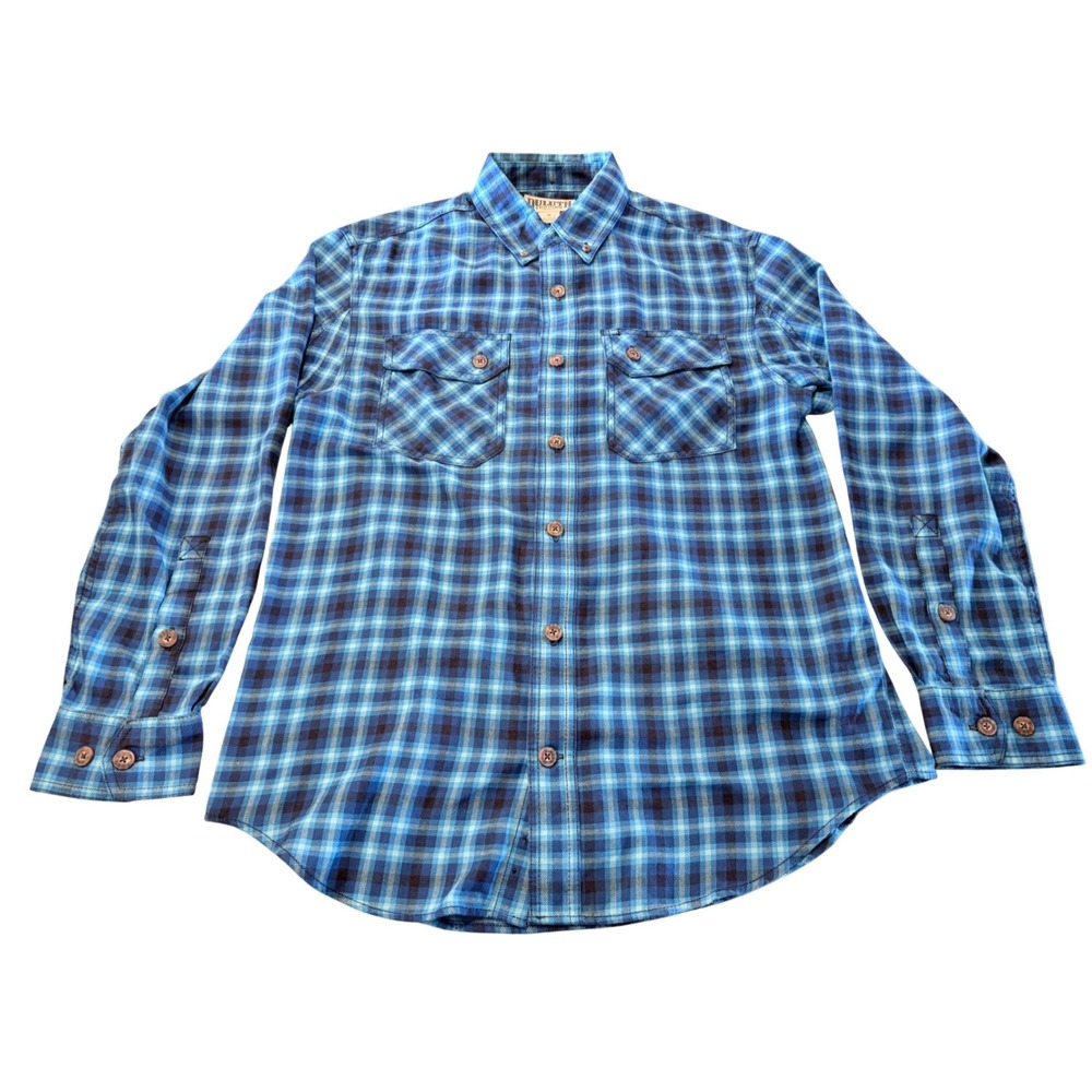 Duluth Trading Co‎ Mens Blue Plaid Flannel Button Down Shirt Medium 3237-30